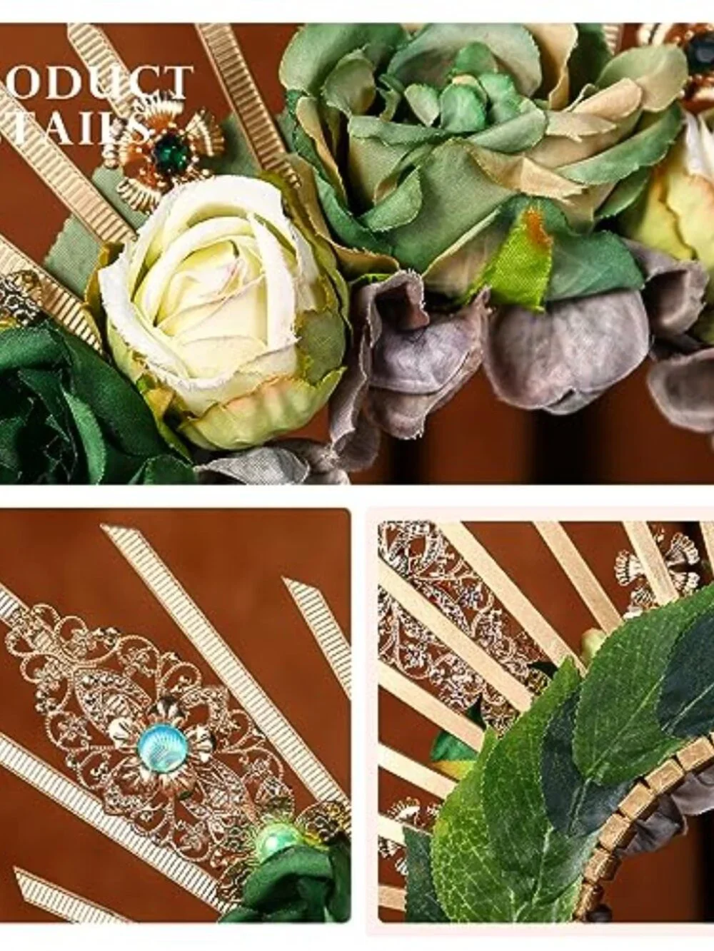 Handmade Green Rose Halo Crown Renfaire Woodland Flower Headpiece for Women